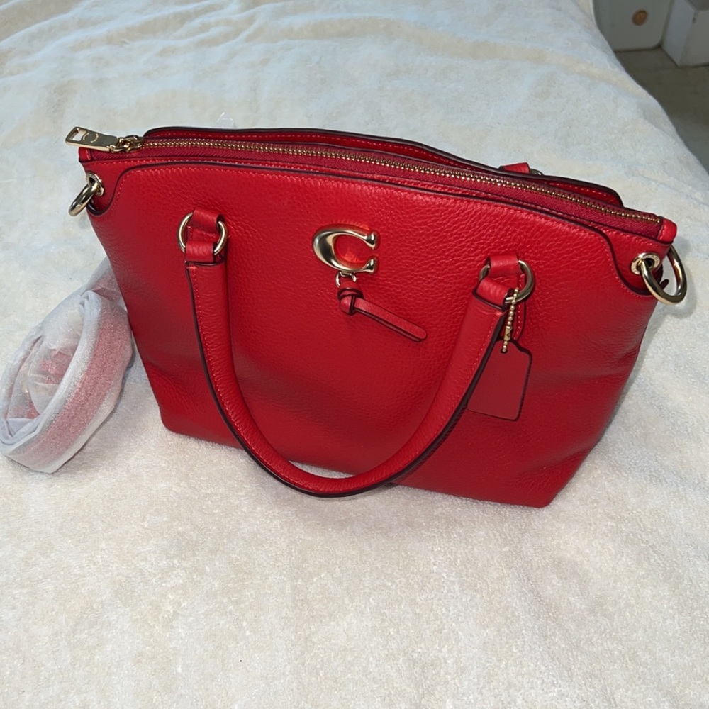 Coach 1317 Remi True Red pebble Leather crossbody/satchel Bag